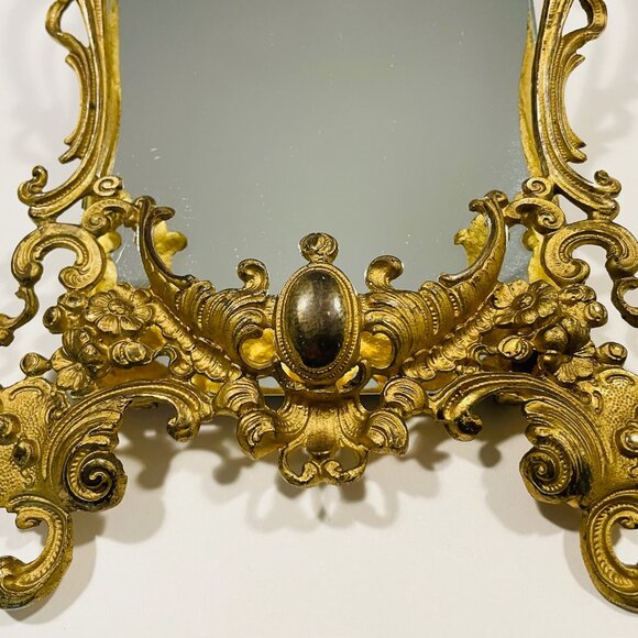 Rococo Style Gilded Brass Floral Decorated Ornate Mirror - Picture 3 of 12